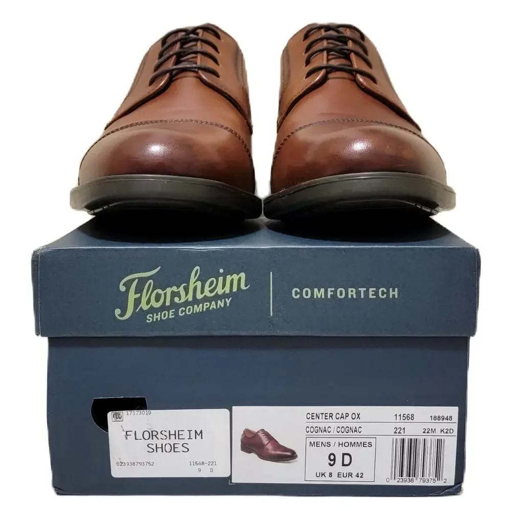 Florsheim Men Center Cap Toe Derby Oxfords Size US 9M Cognac Brown Leather
